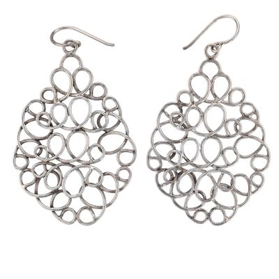 Sterling Silver Contour Swirl Lace Dangle Earrings