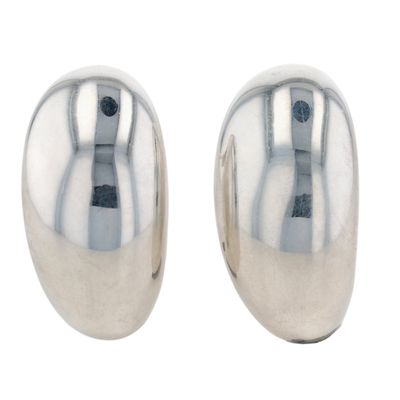 Signed Sterling Silver Modern Huggie Stud Earrings