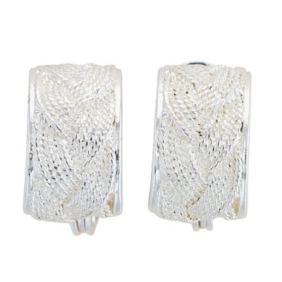 Napier Silver Tone Braided Design Half Hoop Earrings