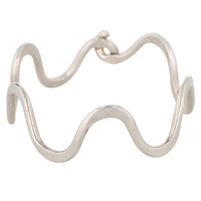 Handmade Sterling Silver Wavy Hammered Clasp Bangle Bracelet