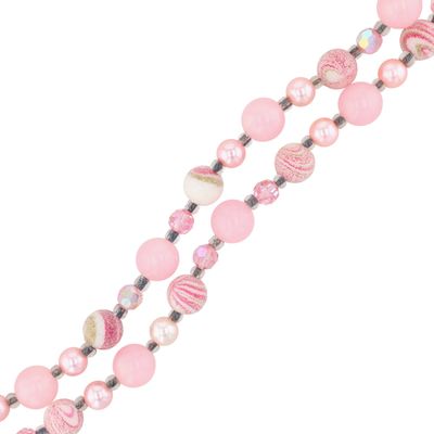 Silver Tone Beaded Shades Of Pink Necklace