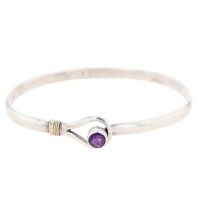 14K Yellow Gold Sterling Silver Amethyst Loop Clasp Bracelet