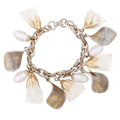 Gold Tone Metal Glass Bead Dangle Bracelet