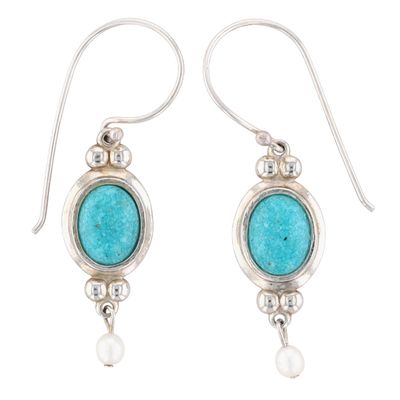 Coleman Co Sterling Silver Crushed Turquoise Pearl Dangle Earrings