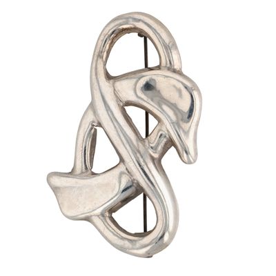 Taxco Mexico Sterling Silver Tied Modern Ribbon Brooch