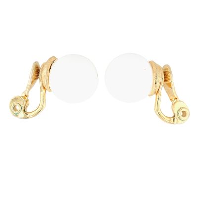 Monet Gold Tone Metal White Bead Earrings