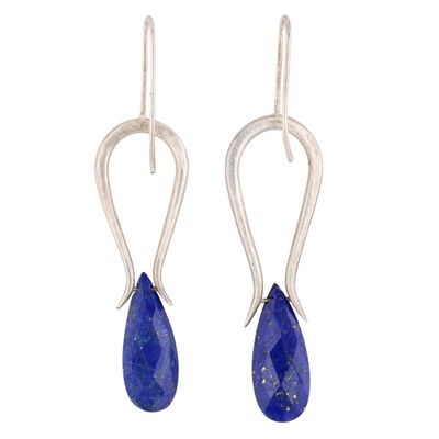 Sterling Silver Lapis Briolette Modern Drop Earrings