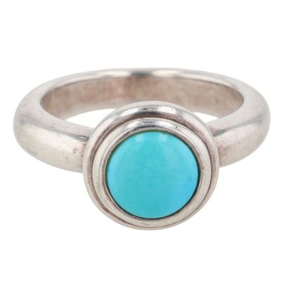 Signed Sterling Silver Turquoise Solitaire Bezel Set Ring Size 8.25