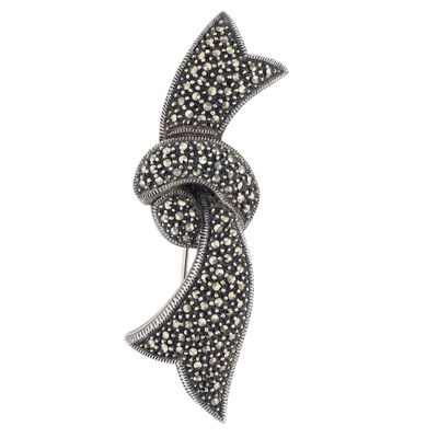 Judith Jack Sterling Silver Marcasite Sashed Knot Brooch