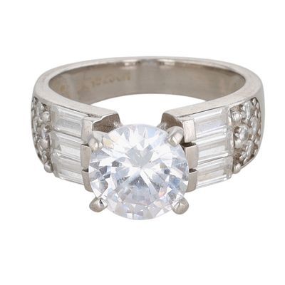 Signed Sterling Silver CZ Round Cut Solitaire Ring Size 5