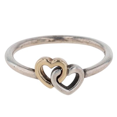 Pandora Sterling Silver Gold Over Detail Double Heart Ring Size 6