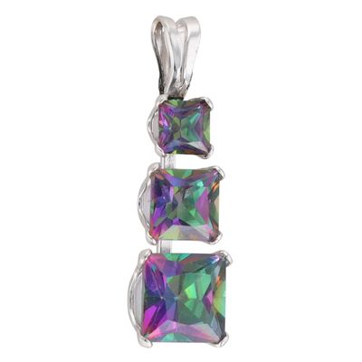 Signed 10K White Gold Iridescent Crystal Three Stone Pendant