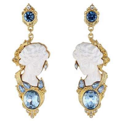 Fanstar F&J Gold Tone Rhinestone Victorian Revival Dangle Earrings