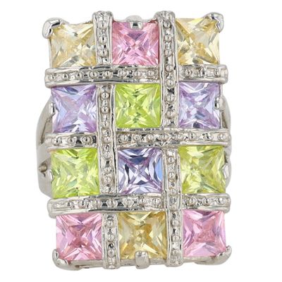 Silver Tone Multi Rhinestone Cluster Statement Ring Size 7