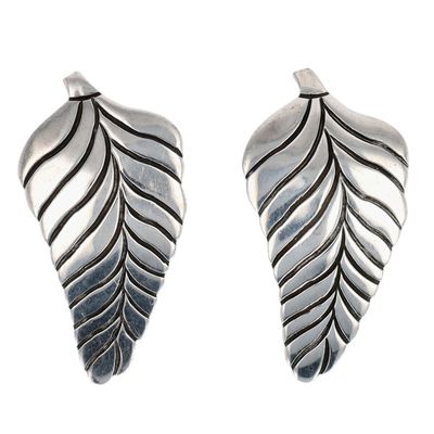 Vintage Sterling Silver Engraved Feather Earrings