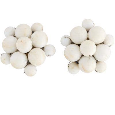 Japan Silver Tone Costume White Bead Cluster Earrings