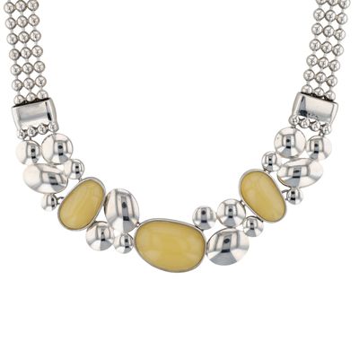 Lia Sophia Silver Tone Yellow Cabochon Triple Strand Glam Necklace