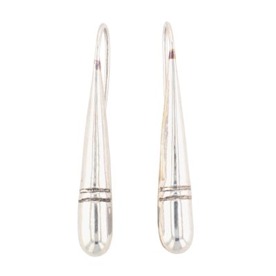 Signed Taxco Mexico Sterling Silver Banded Teardrop Earrings