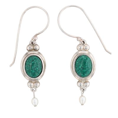 Coleman Co Sterling Silver Crushed Malachite Pearl Dangle Earrings