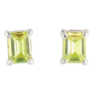 Signed Sterling Silver Peridot Stud Earrings