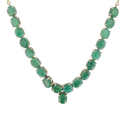 Signed Gold Over Sterling Silver Emerald Oval Collar Box Chain Necklace