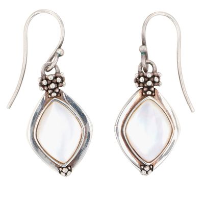 Michael Dawkins Sterling Silver Mother of Pearl Granulated Dangle Earrings