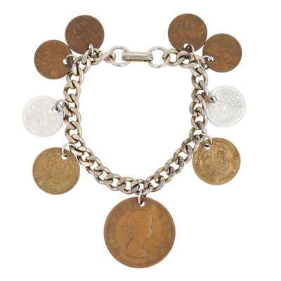 Vintage Silver Tone Foreign Coin Bracelet