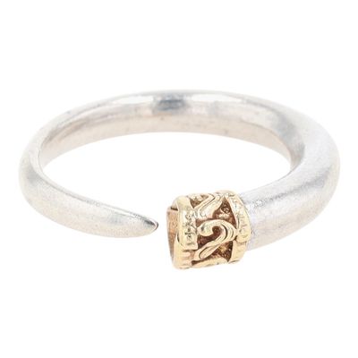 14K Yellow Gold Sterling Silver Bali Style Wrap Ring Size 4.75