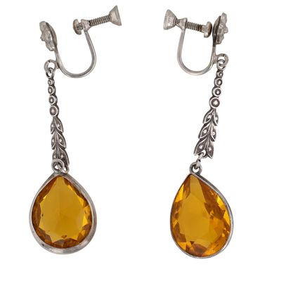 Vintage Sterling Silver Rhinestone Floral Dangle Teardrop Earrings