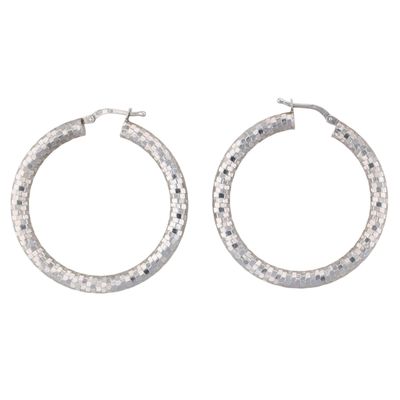 Milor Italy Sterling Silver Multi Faceted Hoop Earrings
