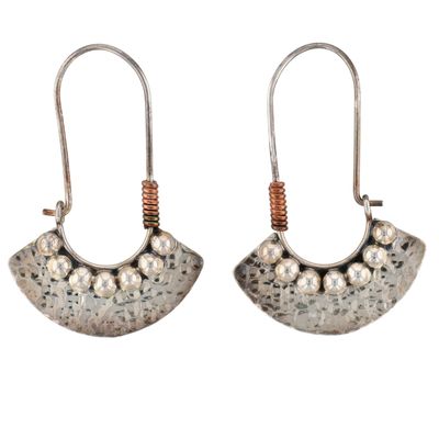 Signed Mexico Sterling Silver Copper Hammered Dangle Earrings