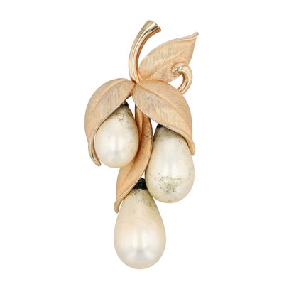 Marvella Gold Tone Faux Pearl Teardrop Leaf Brooch