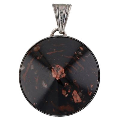 Stenlya Sweden Sterling Silver Porphyry Stone Disc Pendant