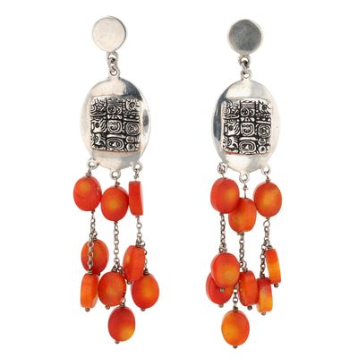 Sterling Silver Coral Tile Stud Fringe Stud Earrings