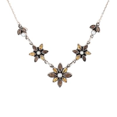 Sterling Silver Multi Gemstone Floral Station Necklace
