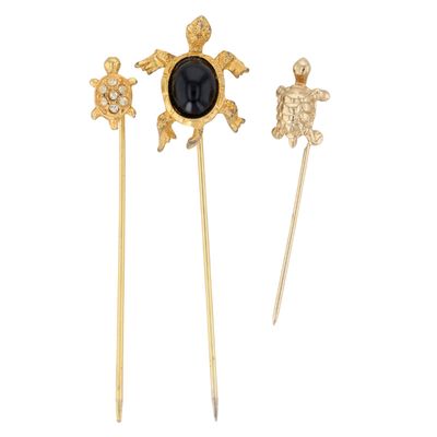 Gold Tone Enamel Turtle Stick Pins Lot