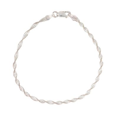 Signed Italy Sterling Silver Twisted Herringbone Chain Bracelet
