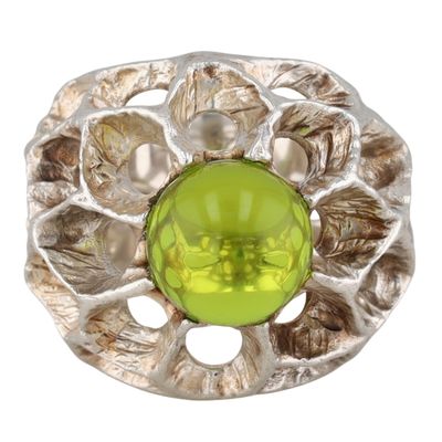 Baccarat Sterling Silver Green Crystal Orb Webbed Dome Ring Size 7