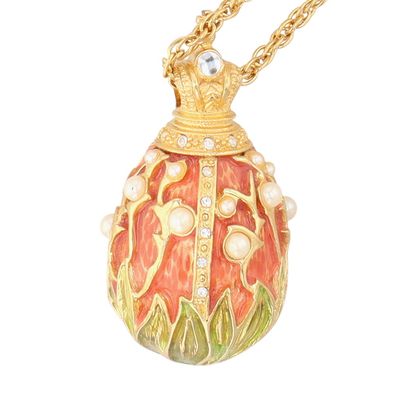Joan Rivers Gold Tone Enamel Floral Egg Pendant Necklace