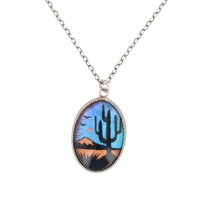 AJC Co Sterling Silver Butterfly Wing Reverse Painted Desert Necklace