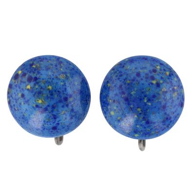 German Vintage Sterling Silver Glazed Ceramic Button Earrings