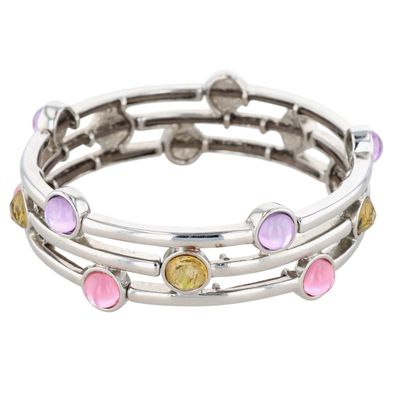 Lia Sophia Silver Tone Multi Colored Crystal Stretch Bracelet