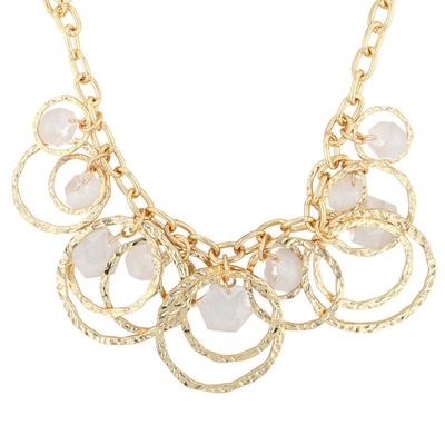 Gold Tone Mother of Pearl Circle Fringe Necklace