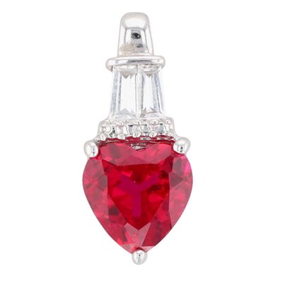 Signed 10K White Gold Ruby Sapphire Heart Pendant