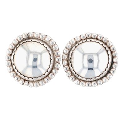Signed Sterling Silver Studded Concho Earrings