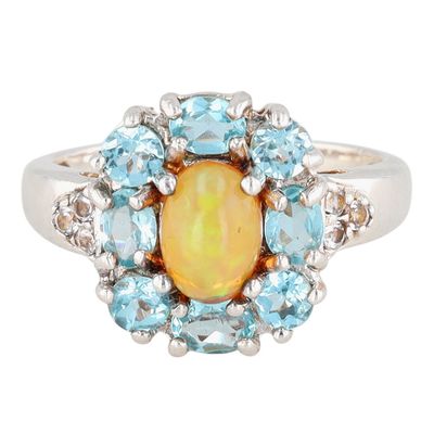 Signed Sterling Silver Multi Gemstone Halo Ring Size 6