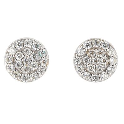 Signed Sterling Silver CZ Pave Set Round Stud Earrings