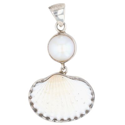 Sterling Silver Pearl Prickly Cockle Shell Double Dangle Pendant