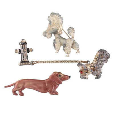 Two Tone Rhinestone Enamel Dog Brooch Lot