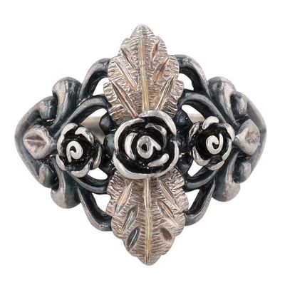Wheeler Mfg Co Sterling Silver Black Hills Gold Plate Floral Dome Ring Size 4.5